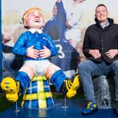 Doddie Weir with the Oor Doddie statue  at BT Murrayfield, in 2019.