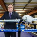 Alba Party Leader and former first minister Alex Salmond gets into the ring at Alex Arthur's Boxing Gym on Rose Street in Edinburgh. Picture: Lisa Ferguson