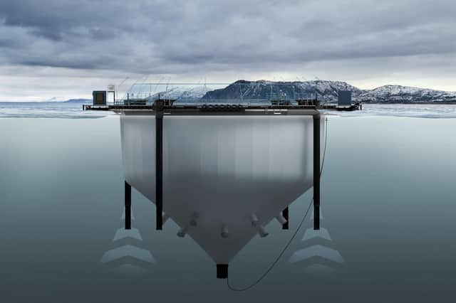 This illustration shows the design of a semi-closed fish farm, which aims to keep farmed fish and their waste separate from the open sea to reduce environmental pollution and threats to marine life. Picture: LLSC