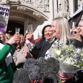 Susan Smith (left) and Marion Calder, co-directors of For Women Scotland, celebrated after the Supreme Court's April.