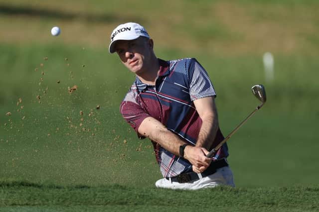 Martin Laird splashes out of a bunker during a practice round for the Sentry Tournament Of Champions at the Kapalua Plantation Course in Kapalua, Hawaii. Picture: Gregory Shamus/Getty Images.
