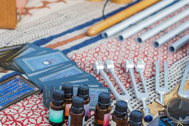 Chimes, gongs and singing bowls are used in the sound therapy workshop. Pic: PA Photo/Hillside Beach Club.