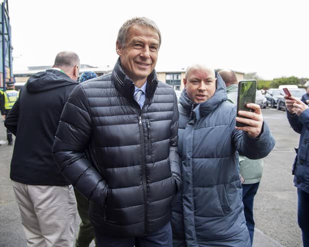 South Korea manager Jurgen Klinsmann arrives ahead of the Premiership match between Kilmarnock and Celtic at Rugby Park.  (Photo by Rob Casey / SNS Group)