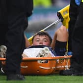 Scotland's Nathan Patterson leaves the field on a stretcher during the Nations League match against Ukraine at Hampden Park.  (Photo by Craig Foy / SNS Group)