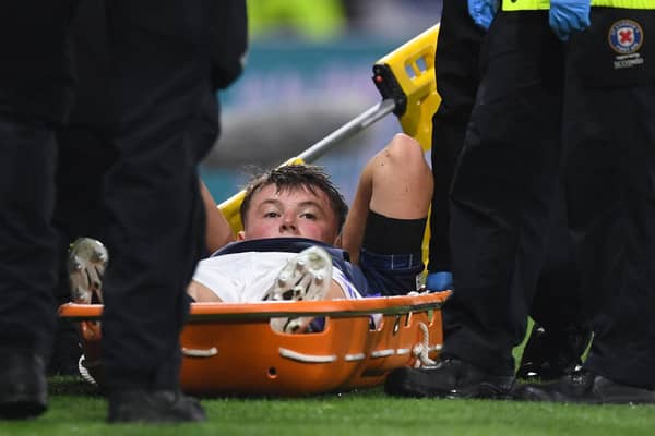 Scotland's Nathan Patterson leaves the field on a stretcher during the Nations League match against Ukraine at Hampden Park.  (Photo by Craig Foy / SNS Group)