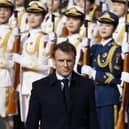 French President Emmanuel Macron was given the red-carpet treatment on his visit to China (Picture: Ludovic Marin/AFP via Getty Images)