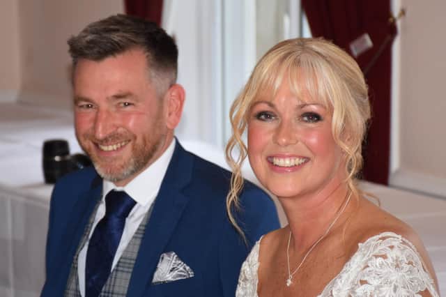 Gillian Crawford with her husband Craig Scott on their wedding day in October