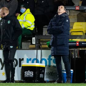 Hibs manager Jack Ross looks to the skies as his side crash to a 1-0 defeat at Livingston (Photo by Ross Parker / SNS Group)