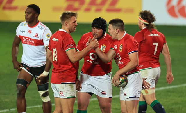 Zander Fagerson, centre, will start for the British & Irish Lions against Sharks after coming off the bench against the Sigma Lions at the weekend. Picture: David Rogers/Getty Images