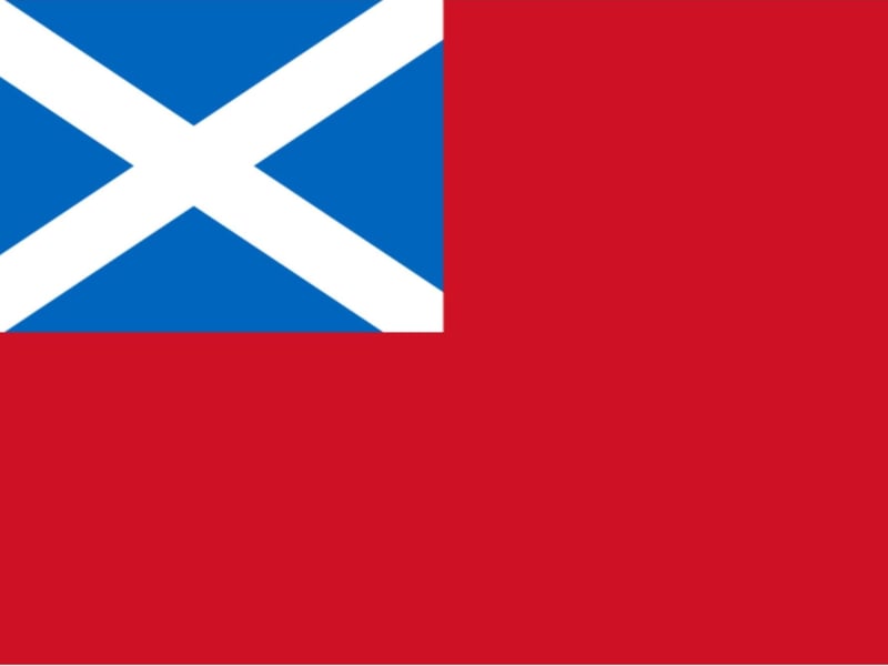A red ensign with the flag of Scotland in the canton, this flag was used by the Royal Scottish Navy and it was used until 1707.