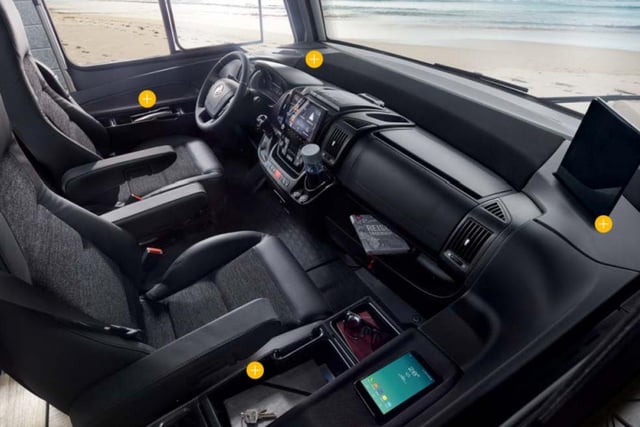 The spacious cockpit contains a host of gadgets - including a docking station for smartphones and tablets with inductive charging and USB so you can be sure you'll never miss a single Tweet.
