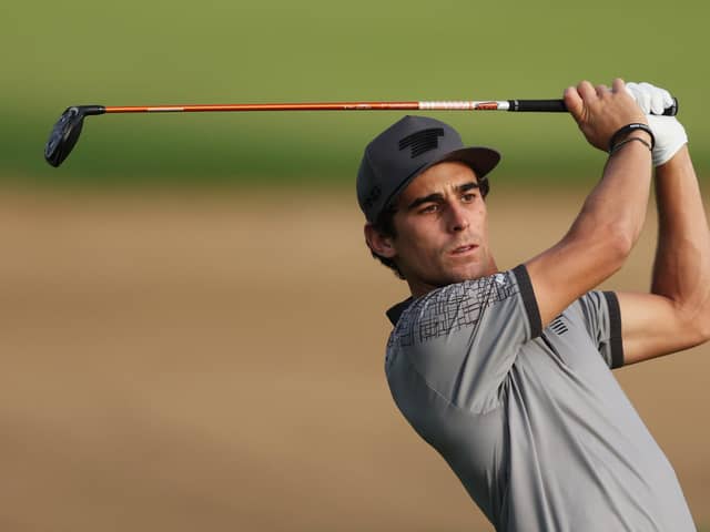 Joaquin Niemann of Chile plays his second shot on the 10th hole during round one of the Hero Dubai Desert Classic at Emirates Golf Club. Picture: Warren Little/Getty Images.