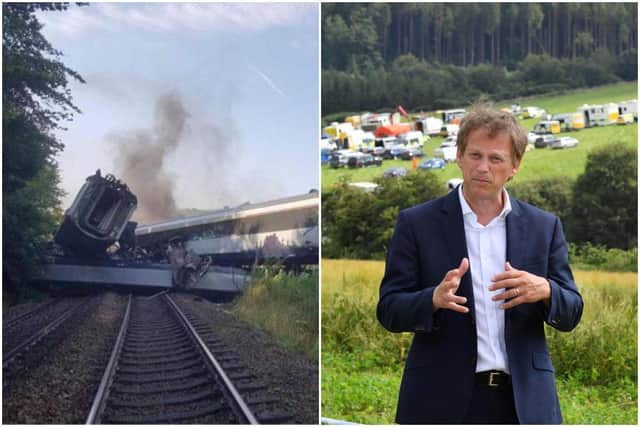 Grant Shapps, transport secretary, likened the site of the Stonehaven crash to "a Hornby train set thrown up in the air."
