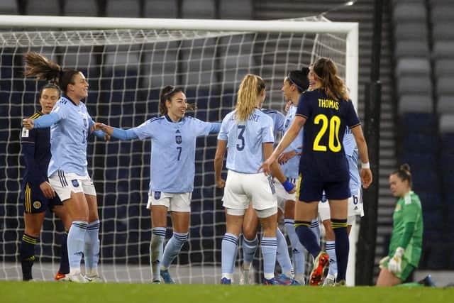Spain were too strong for Scotland at Hampden, with Jenifer Hermoso scoring twice for the visitors.