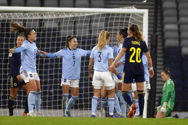 Spain were too strong for Scotland at Hampden, with Jenifer Hermoso scoring twice for the visitors.
