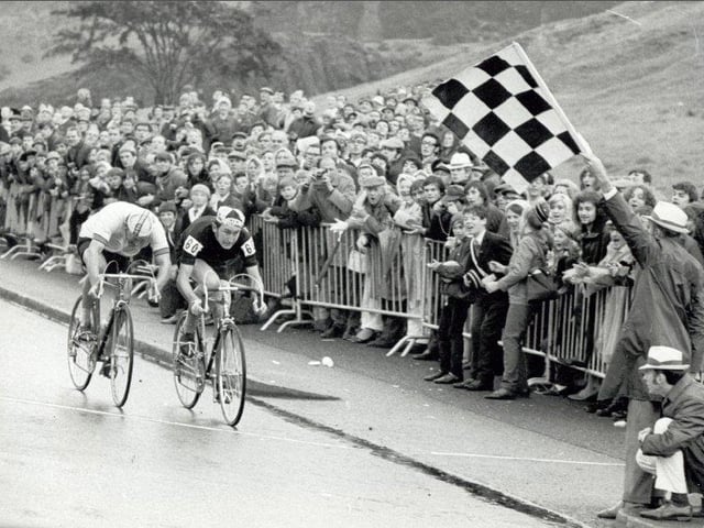 A race to the finish at the 1970 Games Road Cycling event.