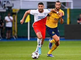 Rangers' Antonio Colak and Union's Christian Burgess fight for the ball (Photo by LAURIE DIEFFEMBACQ/BELGA MAG/AFP via Getty Images)