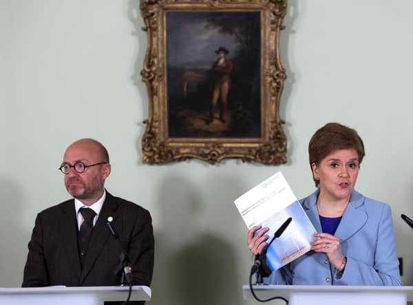 Nicola Sturgeon, with Scottish Green leader Patrick Harvie, launched plans for a second referendum on Scottish independence (Picture: Russell Cheyne/pool/Getty Images)