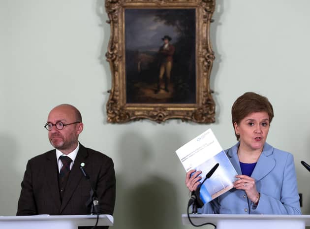 Nicola Sturgeon, with Scottish Green leader Patrick Harvie, launched plans for a second referendum on Scottish independence (Picture: Russell Cheyne/pool/Getty Images)