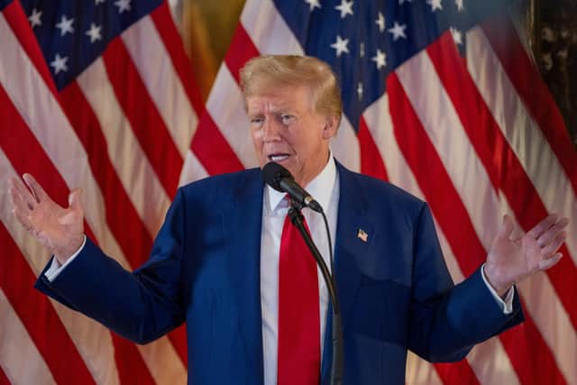 Donald Trump speaks during a press conference at Trump Tower on Friday (Photo by David Dee Delgado/Getty Images)