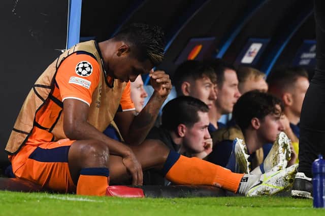 Rangers' Alfredo Morelos looks dejected after being subbed off in the midweek defeat to Napoli following a blunt display that has renewed concerns over his application. (Photo by Craig Foy / SNS Group)
