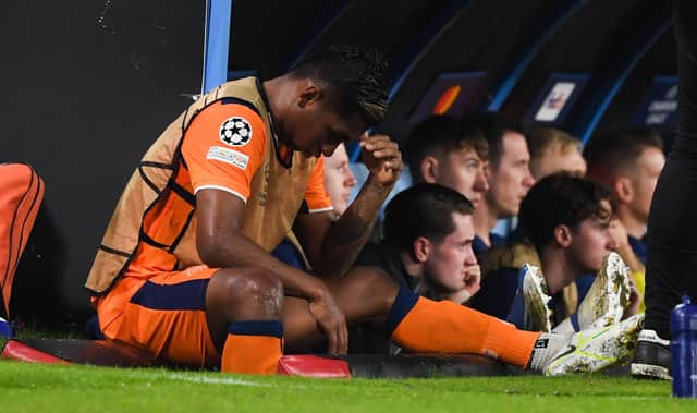 Rangers' Alfredo Morelos looks dejected after being subbed off in the midweek defeat to Napoli following a blunt display that has renewed concerns over his application. (Photo by Craig Foy / SNS Group)
