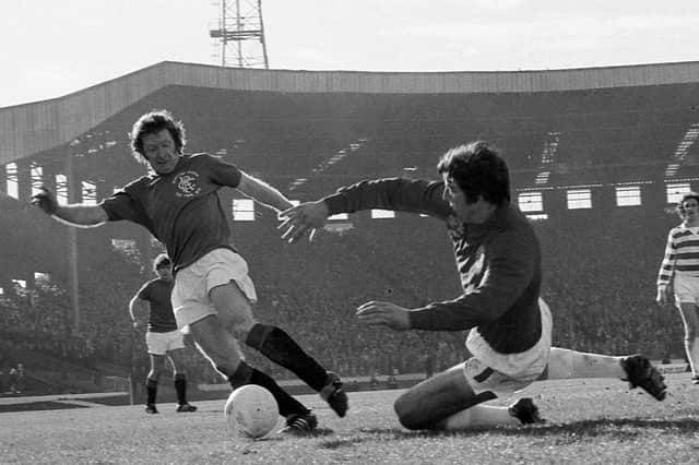 Alex MacDonald (left), seen here against Celtic, scored for Rangers in a famous victory on 1 November 1978
