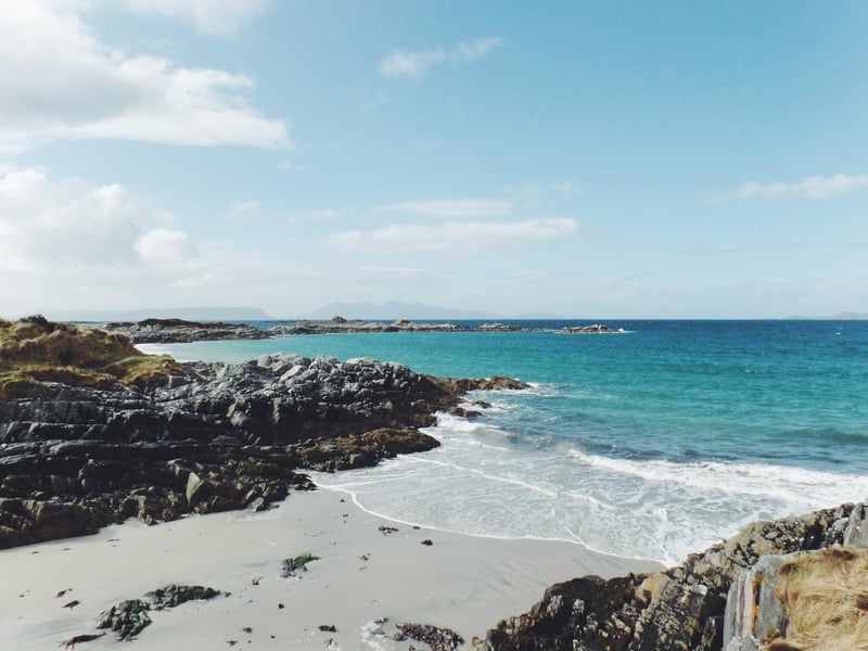 Camusdarach Beach is an arc of white, glistening sand and clear water with unrivalled views of the Isle of Skye, Rum and Eigg. It has received 5,400 searches on average a month, and is popular for swimming, rock pooling or relaxing walks
