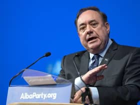 Alex Salmond delivers his leaders speech during the first annual conference for the Alba Party at Greenock Town Hall, Greenock, Inverclyde.