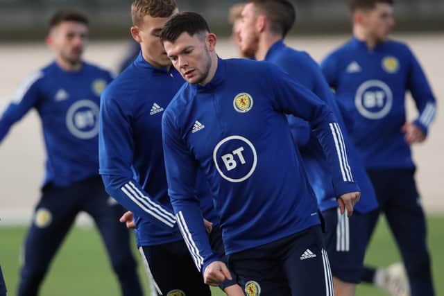 Oliver Burke trains with Scotland ahead of a match against Kazakhstan in November, 2019. (Photo by Ian MacNicol/Getty Images)