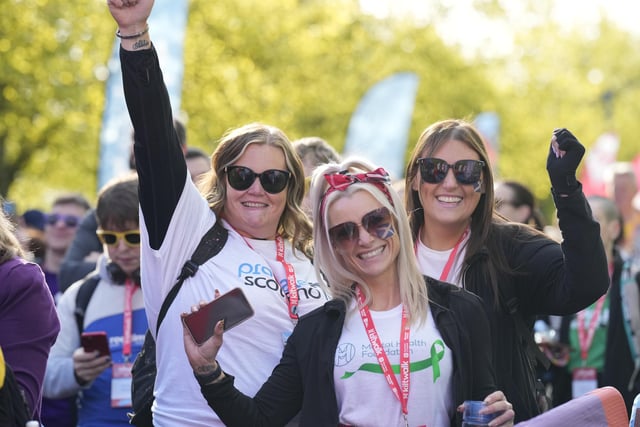 Kiltwalkers head off from start line at Glasgow Green in the biggest ever Kiltwalk, 28th April 2024