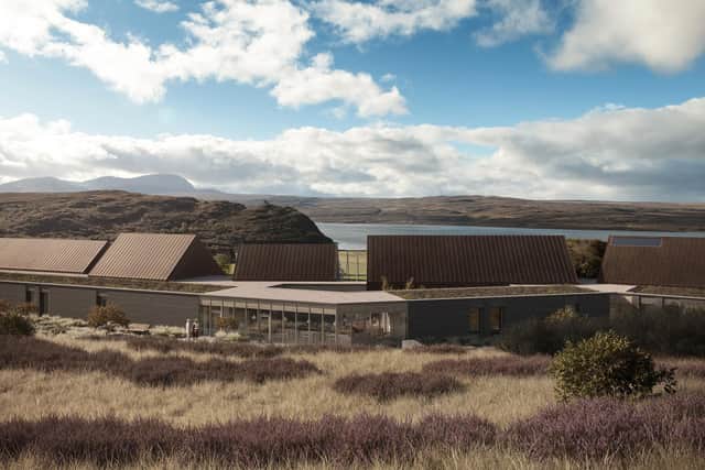 An architects drawing of the new £10m care home and GP surgery in Tongue, which will be built by Mr Povlsen's Wildland Ltd and leased back to NHS Highland and Highland Council. Picture: Touch3D/OCA Studio