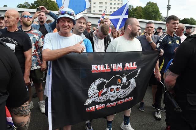 Police said investigations into some of the banners shown on Saturday in Falkirk were continuing. Pic: Michael Gillen