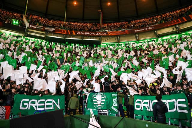 Celtic fans prior to the matchday two clash with Bayer Leverkusen in the Europa League. Picture: SNS