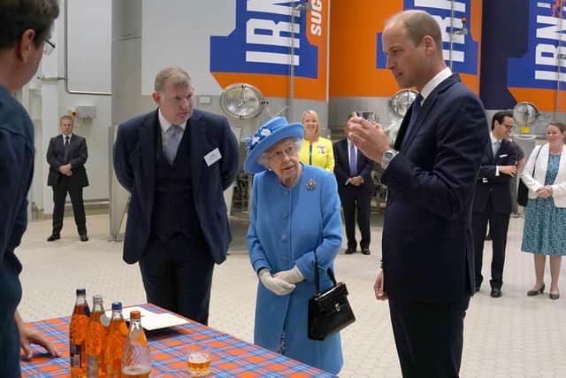The late Queen Elizabeth II and Prince William visited AG Barr's factory in Cumbernauld in 2021 (Picture: Andrew Milligan/pool/Getty Images)