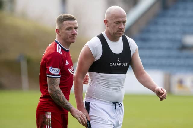 Aberdeen winger Jonny Hayes, seen here on the left with Charlie Adam following his side's 2-2 draw with Dundee earlier this month, is only looking up (Photo by Craig Foy / SNS Group)