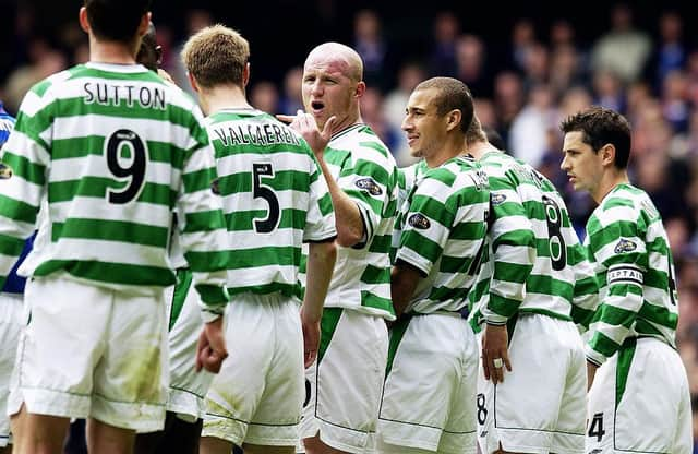 John Hartson, Henrik Larsson, April 27, 2003. (Photo by Jamie McDonald/Getty Images)