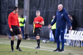 Philippe Clement is shown a red card as his Rangers team lose out to Hertha Berlin in the lowest of low key winter break friendlies in La Manga in Spain.  (Photo by Alan Harvey / SNS Group)