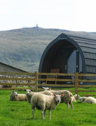 One of the two glamping pods at Coxon Farm, Cracoe near Skipton, Yorkshire Dales.