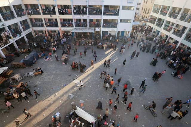 Internally displaced Palestinians are pictured in an United Nations Relief and Works Agency for Palestine Refugees (UNRWA) school in Khan Yunis, in the southern Gaza Strip in October.
