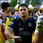 Glasgow Warriors' Sione Tuipulotu at full time after the BKT URC match against Zebre Parma at Scotstoun which Glasgow won 38-26. (Photo by Ross Parker / SNS Group)