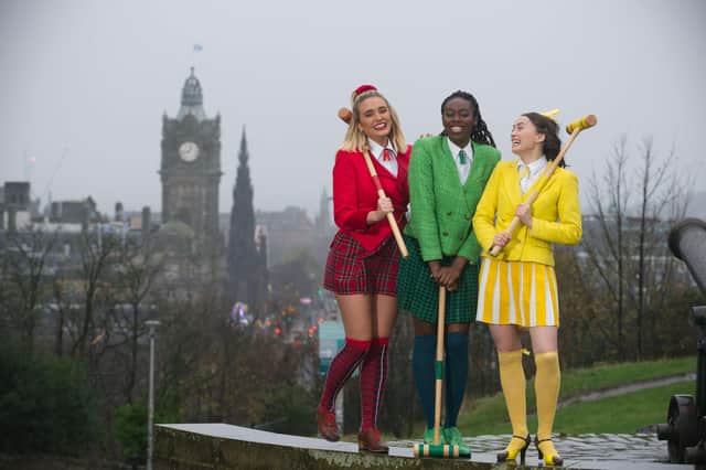 The three Heathers shivering atop the Calton Hill, Madison Firth, Meryl Ansah, Lizzy Parker