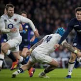 Sam Johnson goes through the England backline during a Six Nations match at Twickenham in 2019.