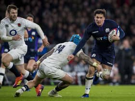 Sam Johnson goes through the England backline during a Six Nations match at Twickenham in 2019.