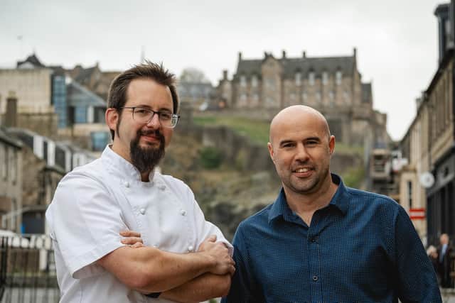 Ian Boyd Thorpe, executive chef at Signature Group's Rutland Hotel, and Tom Adam, head of food for Signature Group, outside Signature Group's Badger & Co on Edinburgh's Castle Street. Picture: Signature Group
