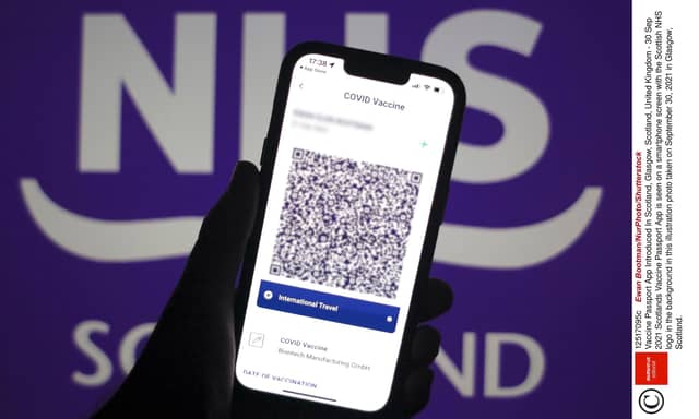 Scotland's vaccine passport app is seen on a smartphone screen. Picture: Ewan Bootman/NurPhoto/Shutterstock