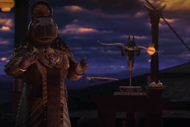 Tawaret guides Marc and Steven through the Egyptian afterlife, Duat. Photo: Disney / Marvel.