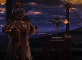 Tawaret guides Marc and Steven through the Egyptian afterlife, Duat. Photo: Disney / Marvel.