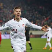 Cedric Itten, pictured scoring on his debut for Switzerland last November, has joined Rangers (Photo by STEFAN WERMUTH / AFP) (Photo by STEFAN WERMUTH/AFP via Getty Images)