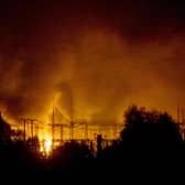 This general view shows a burning fire at a power station in Kharkiv, late September 11, 2022, following a missile strike amid the Russian invasion of Ukraine. (Photo by Yevhen TITOV / AFP) (Photo by YEVHEN TITOV/AFP via Getty Images)